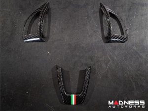 FIAT 500 Steering Wheel Trim - 3 piece kit - Carbon Fiber - Italian Racing Stripe